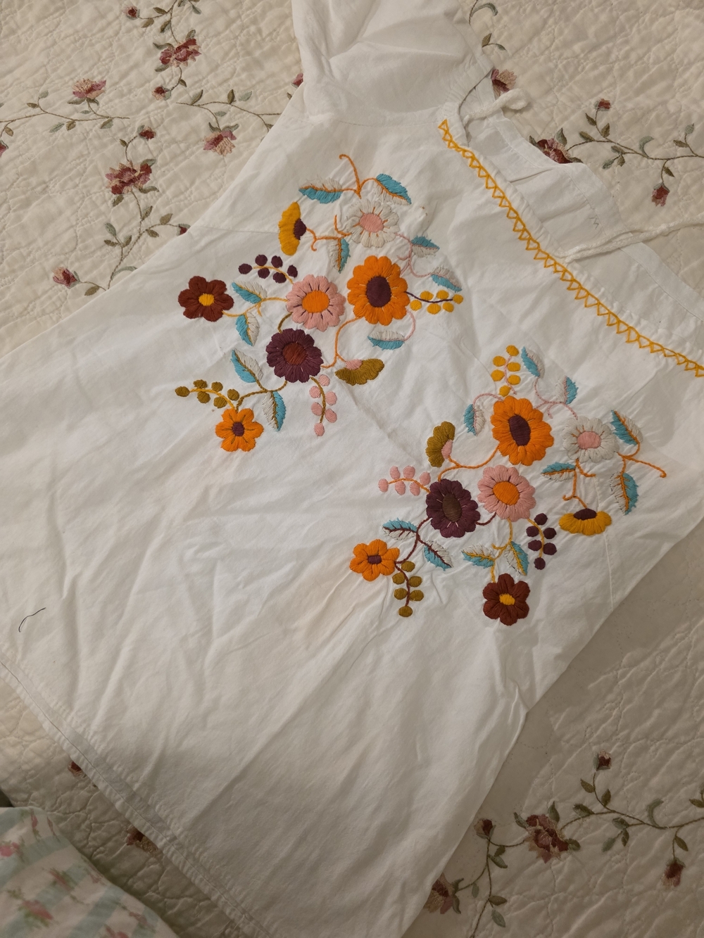 White Embroidered Floral Tunic - Multicolor Flowers